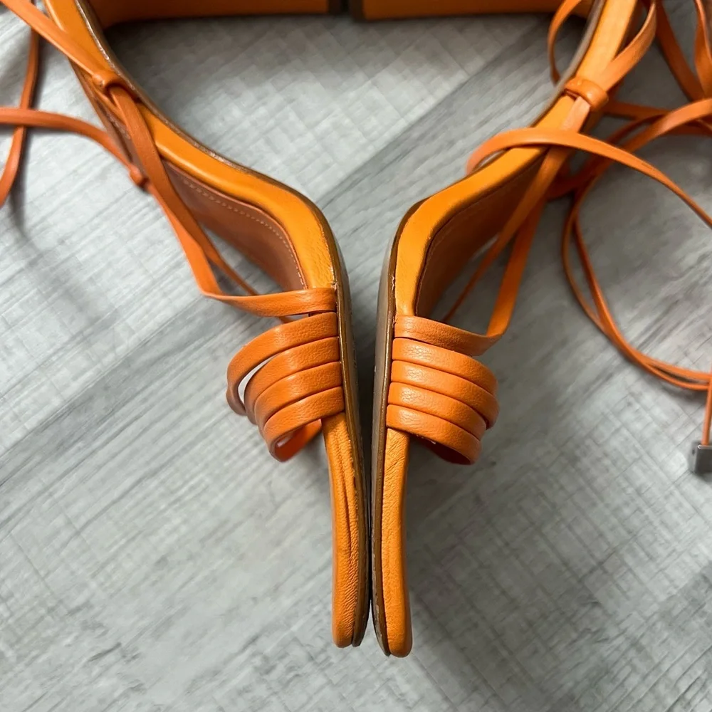 SCHUTZ Glenna Ankle Tie Sandal Bright Tangerine Orange Wrap Block Heel 8.5